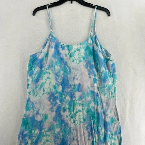 Style & Co Slip Dress Large Blue Citrus Dye Cool Spaghetti Strap V Neck Slit - Picture 8 of 12